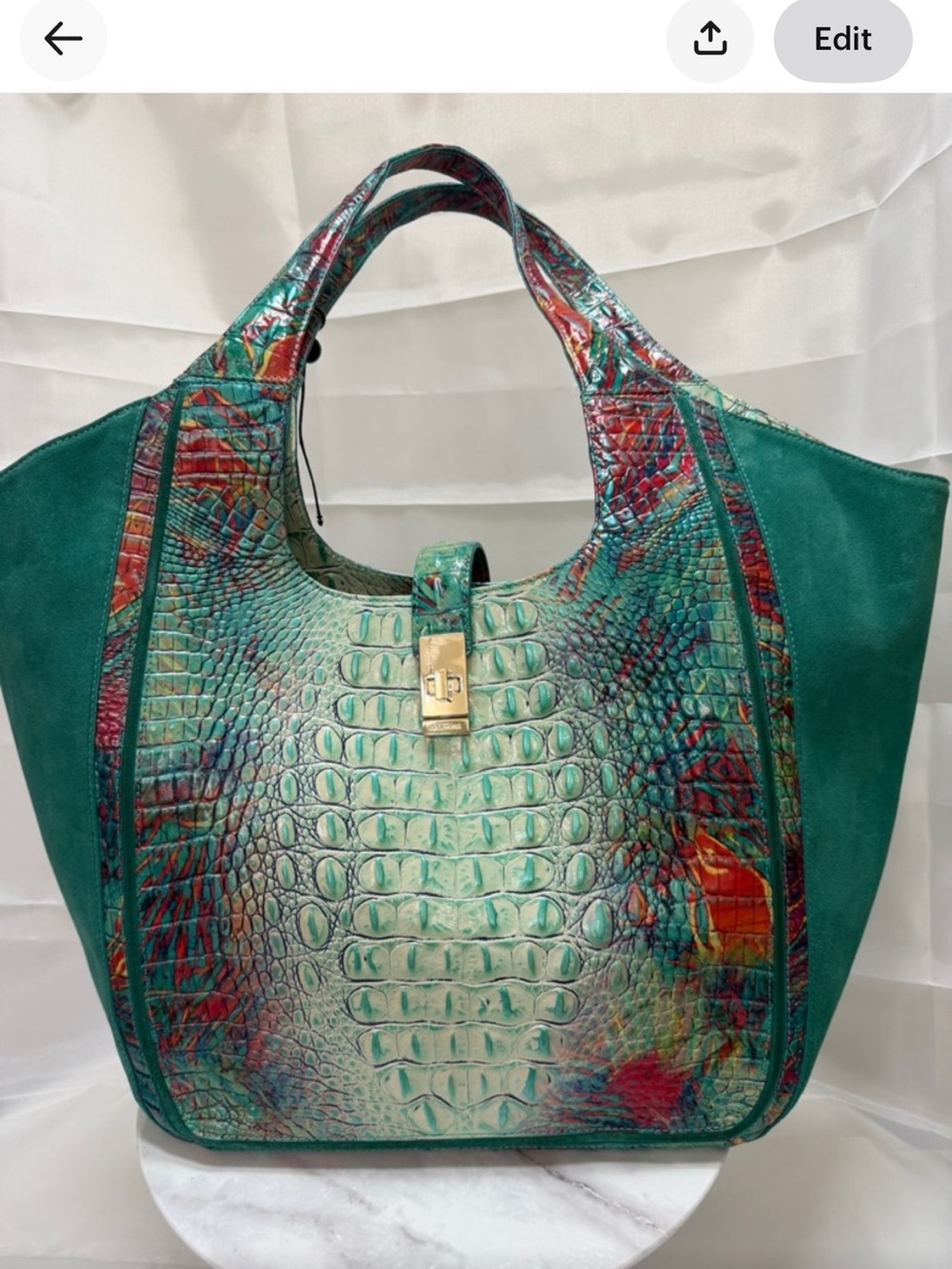 NWOT~Brahmin Teal Multi Croc-Embossed Leather Tote